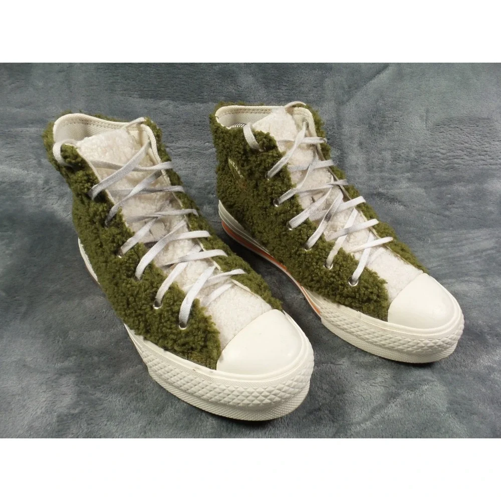 Converse Shoes Kids Size 4 Green All Star Sherpa EVA Platform High‎ Dark Moss